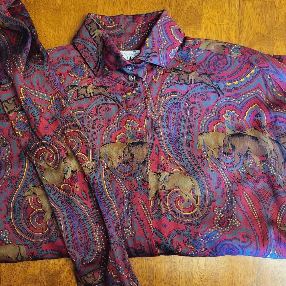 Vintage J.G. Hook ~ Sz 10~Equestrian Button Up w/Scarf~Excellent/New Condition - Picture 8 of 10